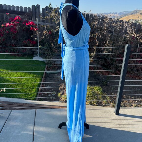 Jumpsuit Olivaceous Bright Blue Deep V Neck - Size Medium - Picture 4 of 9